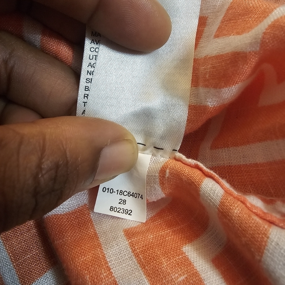 Chico's Linen Coral Salmon White Geometric Casual Button-Up Shirt Size 1/Small - Picture 6 of 6